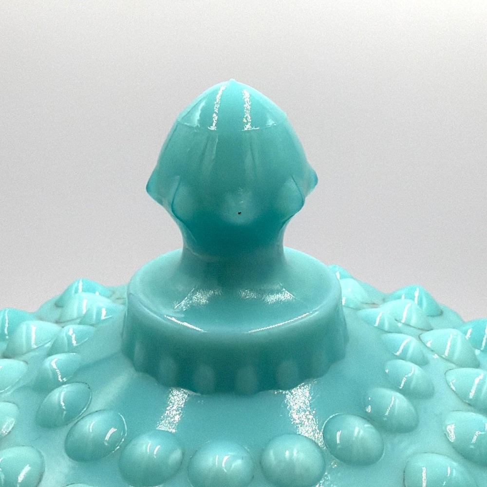 Vtg Fenton Aqua Turquoise Milk Glass Hobnail Footed Candy Dish Compote with Lid - Picture 2 of 7
